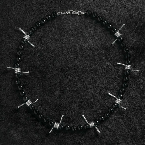 Barbed Wire Pearl Necklace - Black