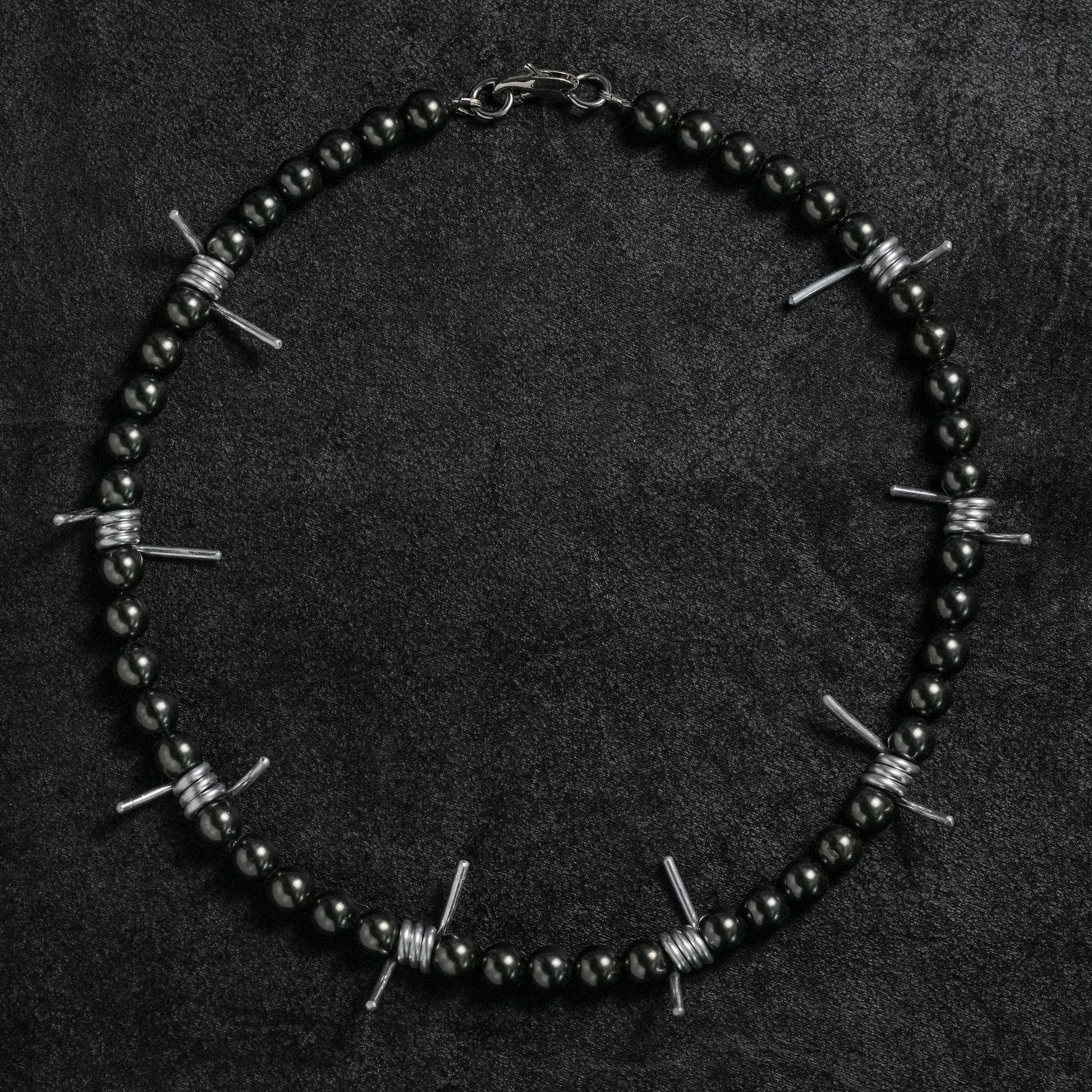 Barbed Wire Pearl Necklace - Grey