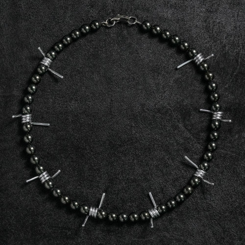 Barbed Wire Pearl Necklace - Grey