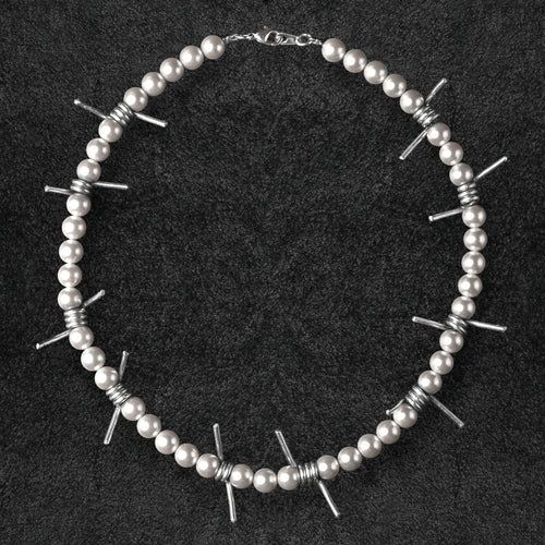 Barbed Wire Pearl Necklace - White